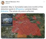 Карта разрушений Попасной Луганской области в результате российского вторжения от исследовательской группы Токийского университета