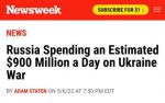 Россия тратит на войну с Украиной 900 миллионов долларов в день