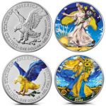 В США выпустили две серебряные инвестиционные монеты номиналом $1 с изображением украинских национальных символов