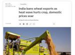 Индия запретила экспорт пшеницы из-за действий России в Украине. Об этом говорится в заявлении генерального директора по внешней торговле Индии