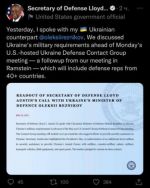 Ллойд Остин провел телефонный разговор с министром обороны Украины Алексеем Резниковым