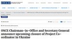 ОБСЕ прекращает работу в Украине из-за вето России в Постоянном совете ОБСЕ, говорится в заявлении на сайте организации