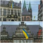 Украинские флаги в немецком городе Бремен. Фото