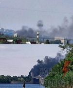 В районе Каховской ГЭС, контролируемой россиянами, взрыв и пожар. Видео